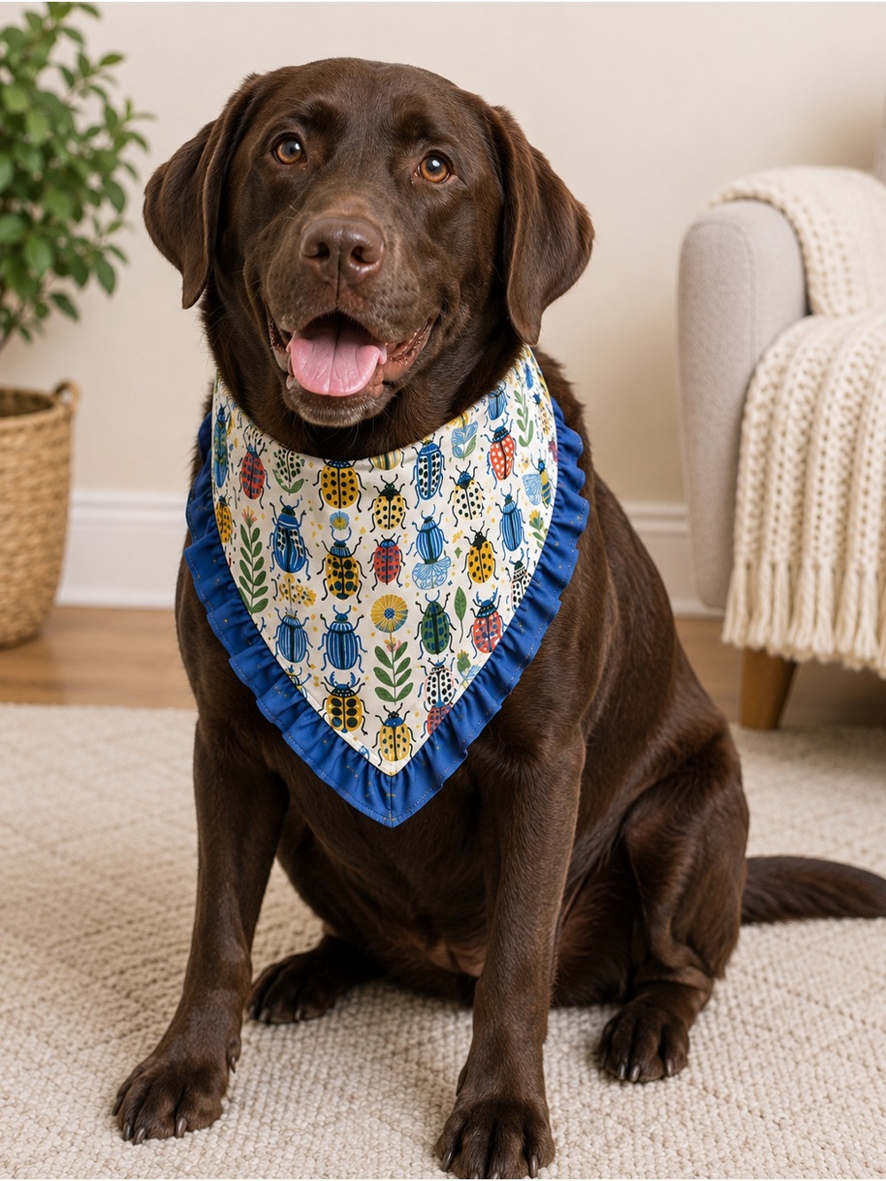 Griffy & Drake Ruffle Dog Bandana Large Bug Print Up to 26” Neck NWT